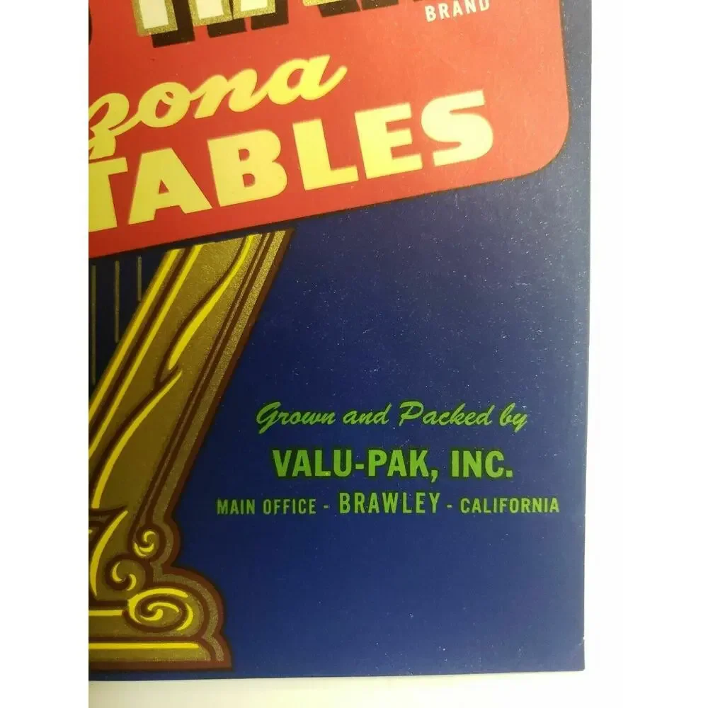 Vintage 1940's Gold‎ Harp Vegetable Crate Label Arizona Valu-Pak Inc (B-2)